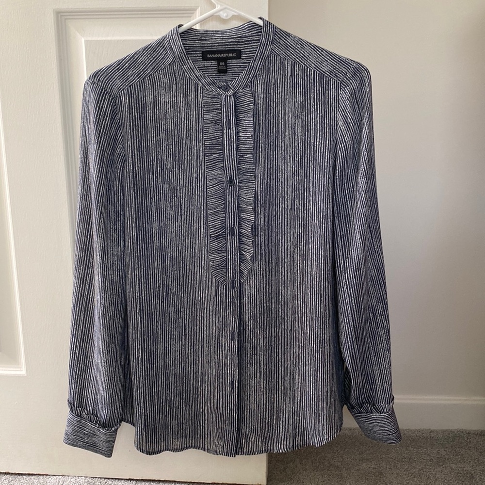 Banana Republic Women's Navy Stripe Pintuck Button-Front Blouse